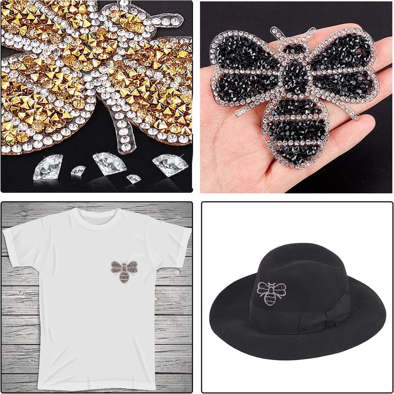 Yazon 4pcs Crystals Bee Patches Iron on Rhinestone Appliques Patch Transfer - Image 4